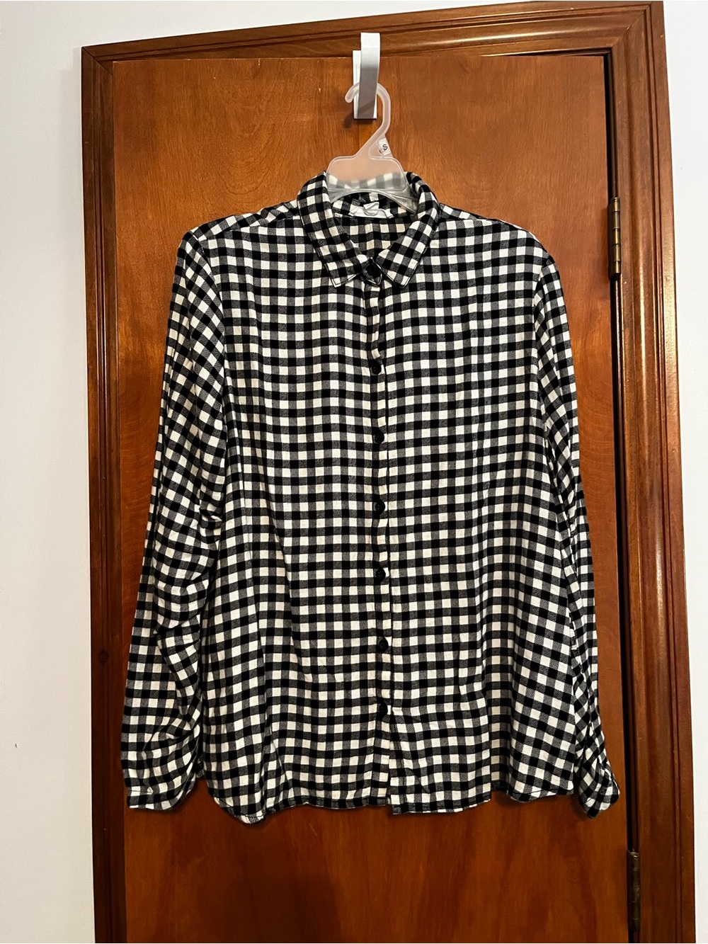 Black & White Gingham Button-Up Shirt for women